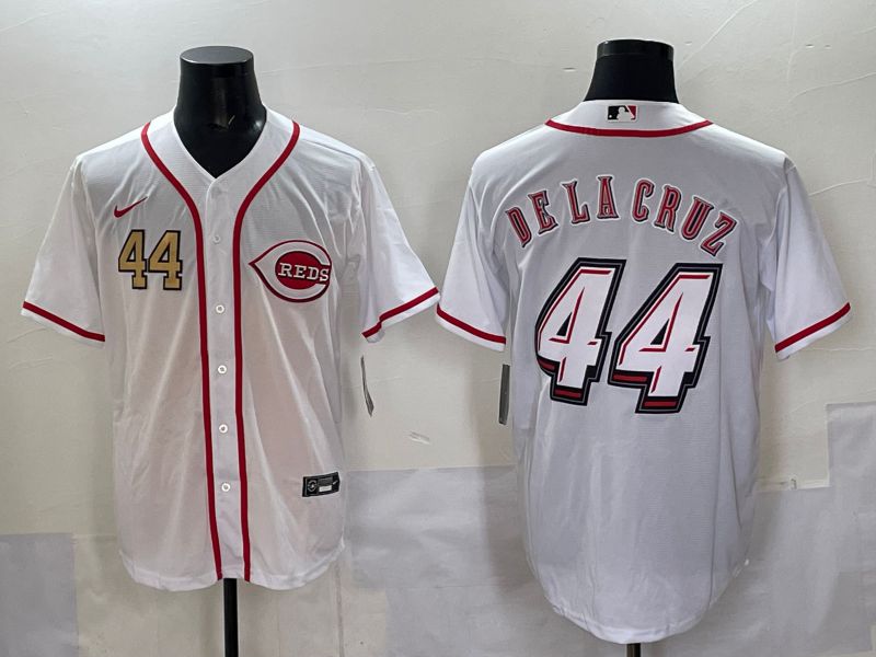 Men 2025 Cincinnati Reds #44 Delacruz White Joint Name Nike MLB Jersey style 01